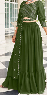 Designer Georgette green indo western dress with detailed embroidery | indoor western dress | bollywood style dress.